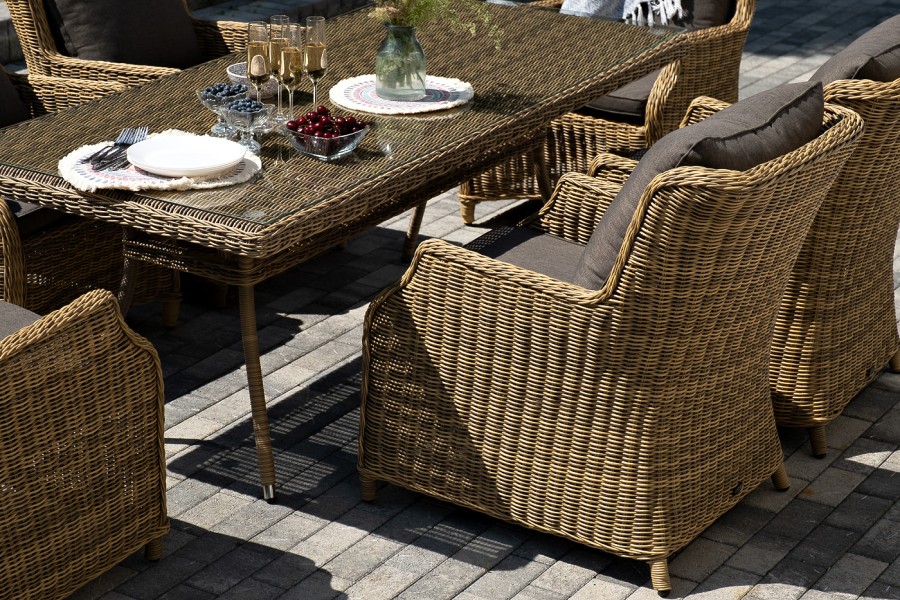 Обеденная группа Неаполь из искусственного ротанга, цвет соломенный