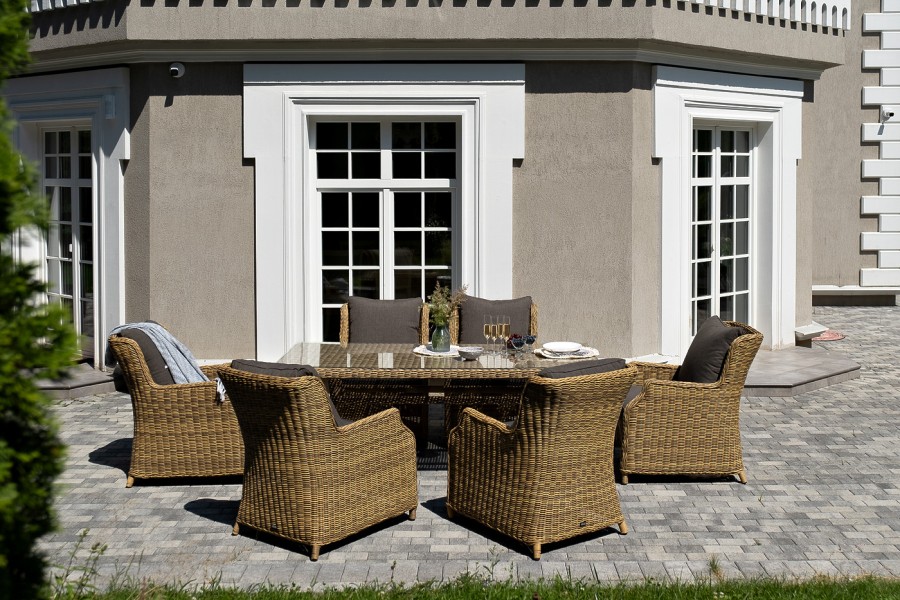 Обеденная группа Неаполь из искусственного ротанга, цвет соломенный