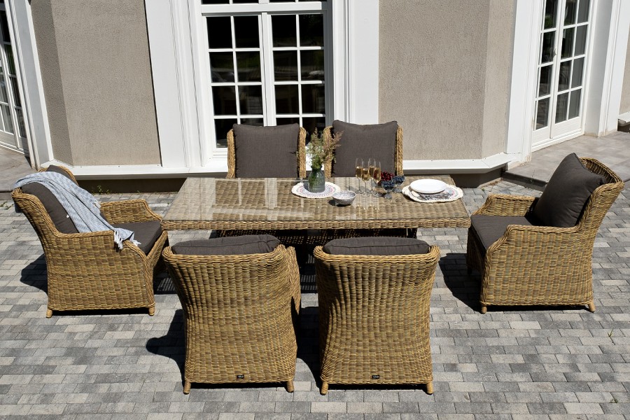 Обеденная группа Неаполь из искусственного ротанга, цвет соломенный
