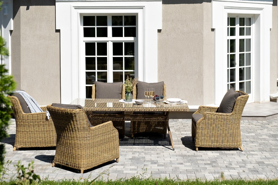 Обеденная группа Неаполь из искусственного ротанга, цвет соломенный
