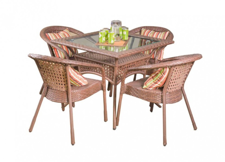 Комплект DECO 4 с квадратным столом коричневый Aiko