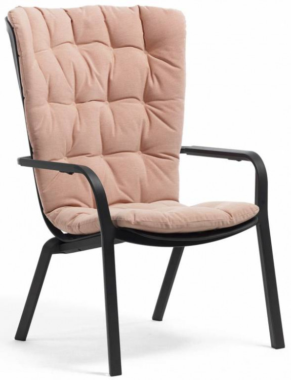 Лаунж-кресло пластиковое Folio антрацит с розовой подушкой Nardi